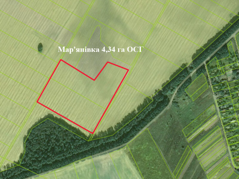 Продам ділянку 4,34 га ОСГ в с.Мар'янівка
