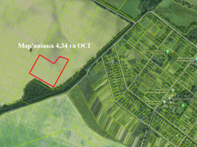 Продам ділянку 4,34 га ОСГ в с.Мар'янівка
